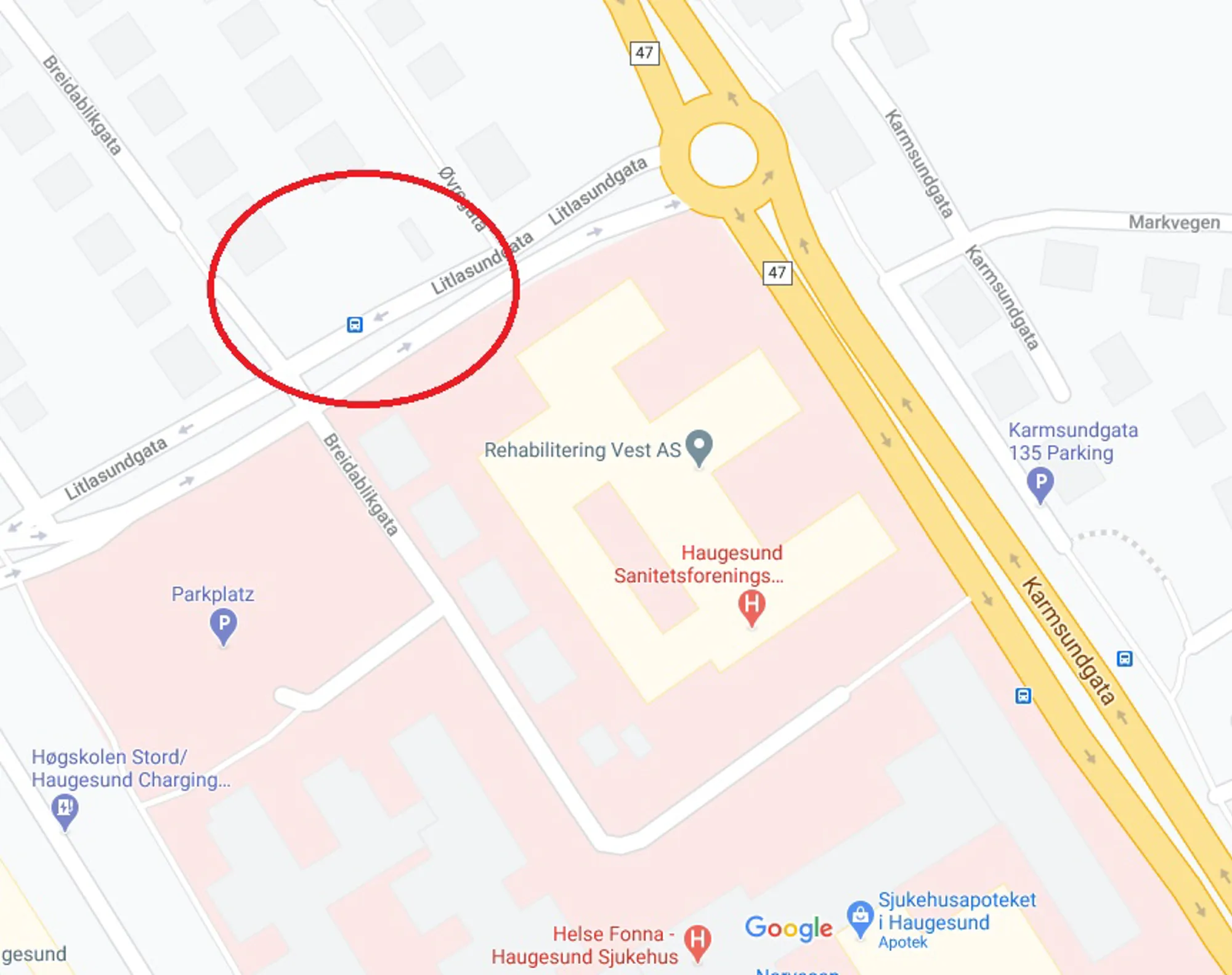 KOrttidsparkering i Litlasundgaten - kart